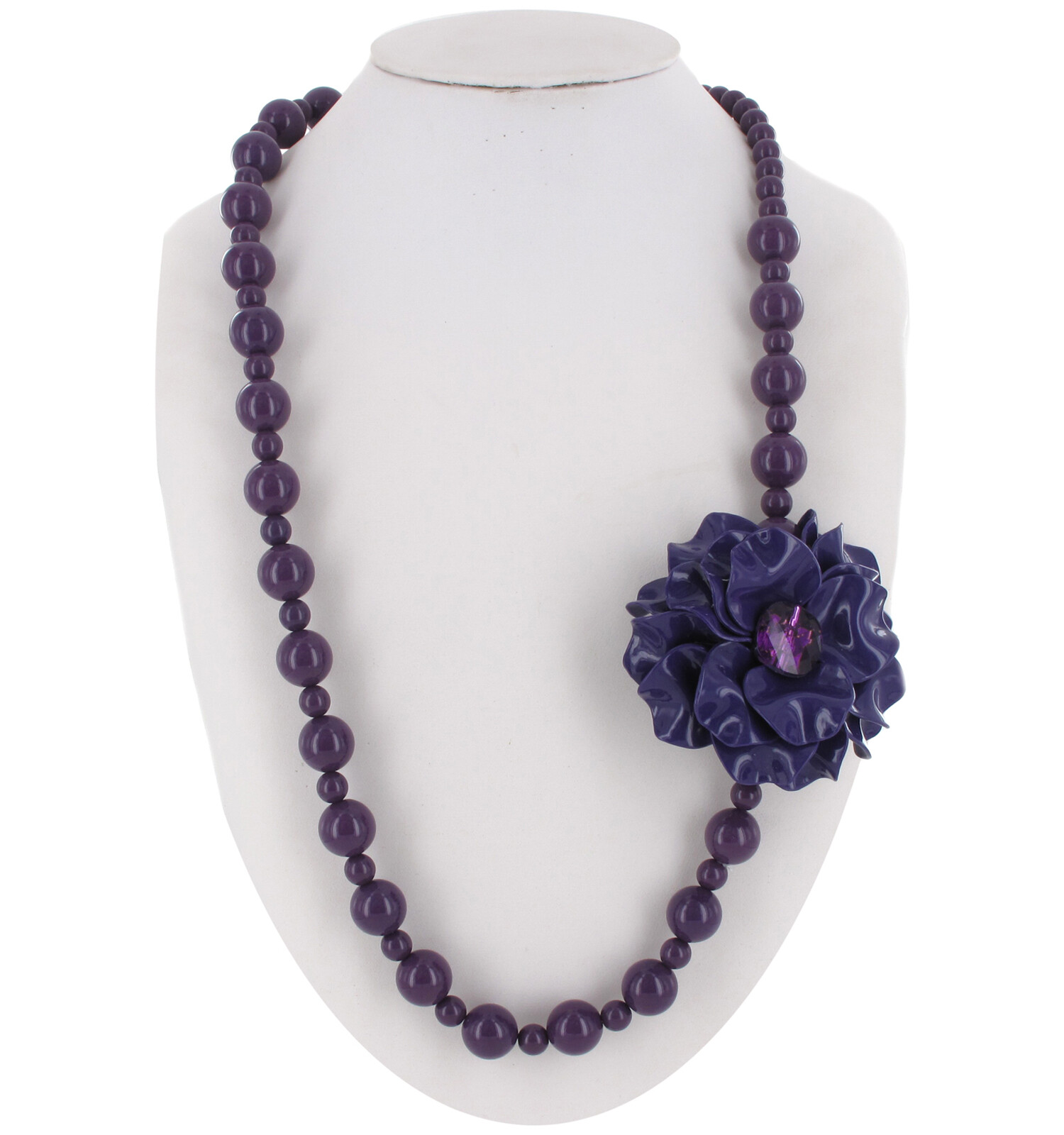 Long Purple 3D Flower Rhinestone Asymmetrical Bead Necklace Womens Jewelry 38″