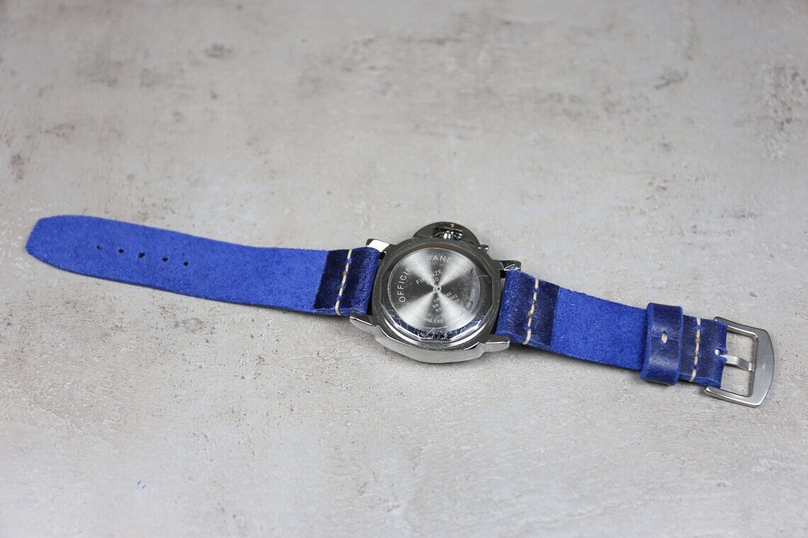 Distressed leather watch band Soft, Blue watch strap 18mm 20mm 22mm 24mm