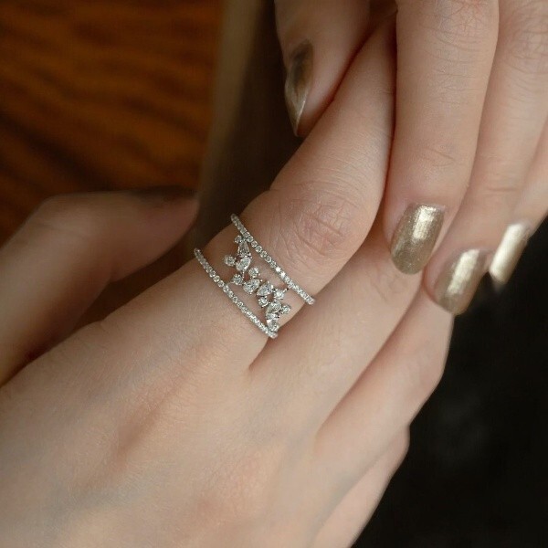 925 silver Wrap Fashion Simulated Diamond Statement Cocktail ring Wedding Band