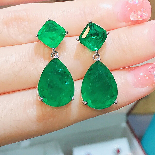 New Charming Women Jewelry Neon Green Tourmaline Gems Silver Dangle Earrings