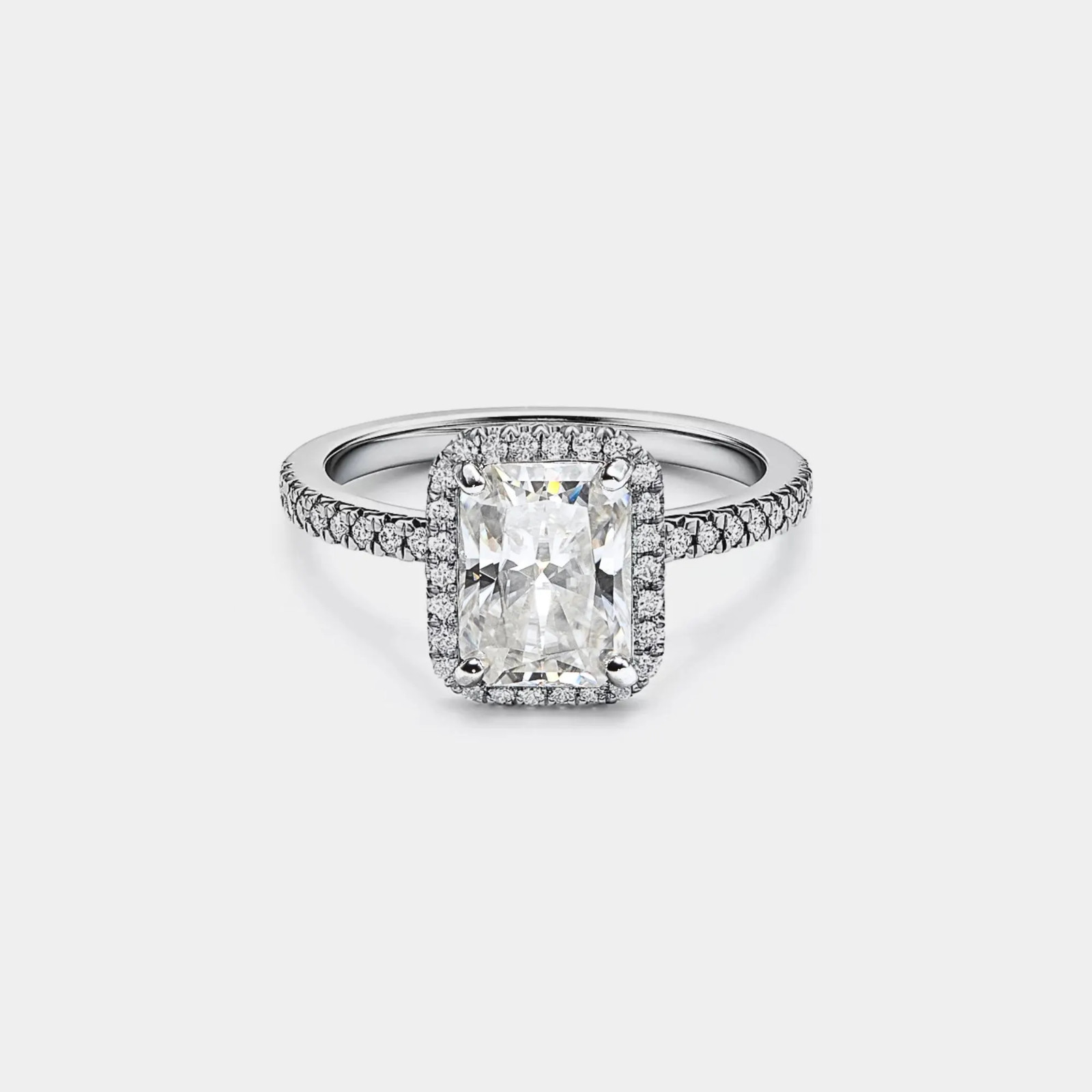 Princess Emerald Moissanite Engagement Ring in 925 Sterling Silver
