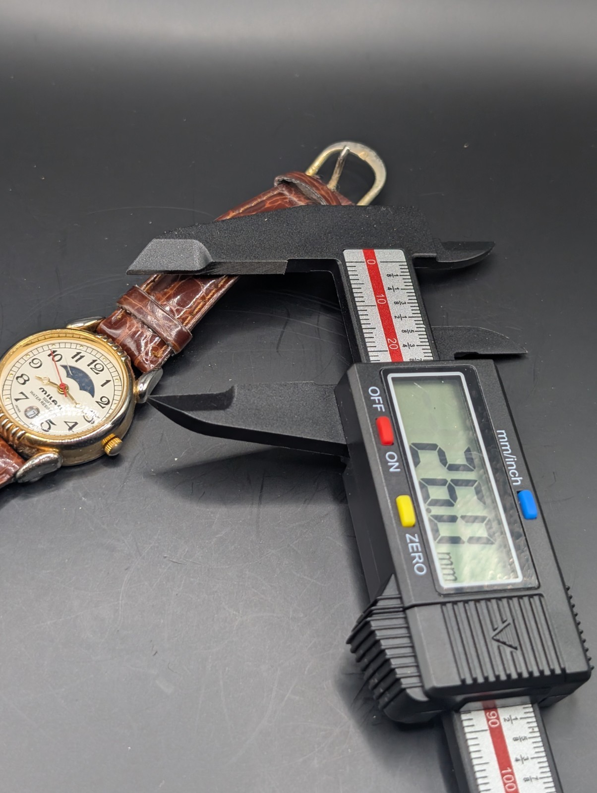 Milan Advance Moon Phase Date Quartz Watch Brown Leather Band 100FT Water Resist