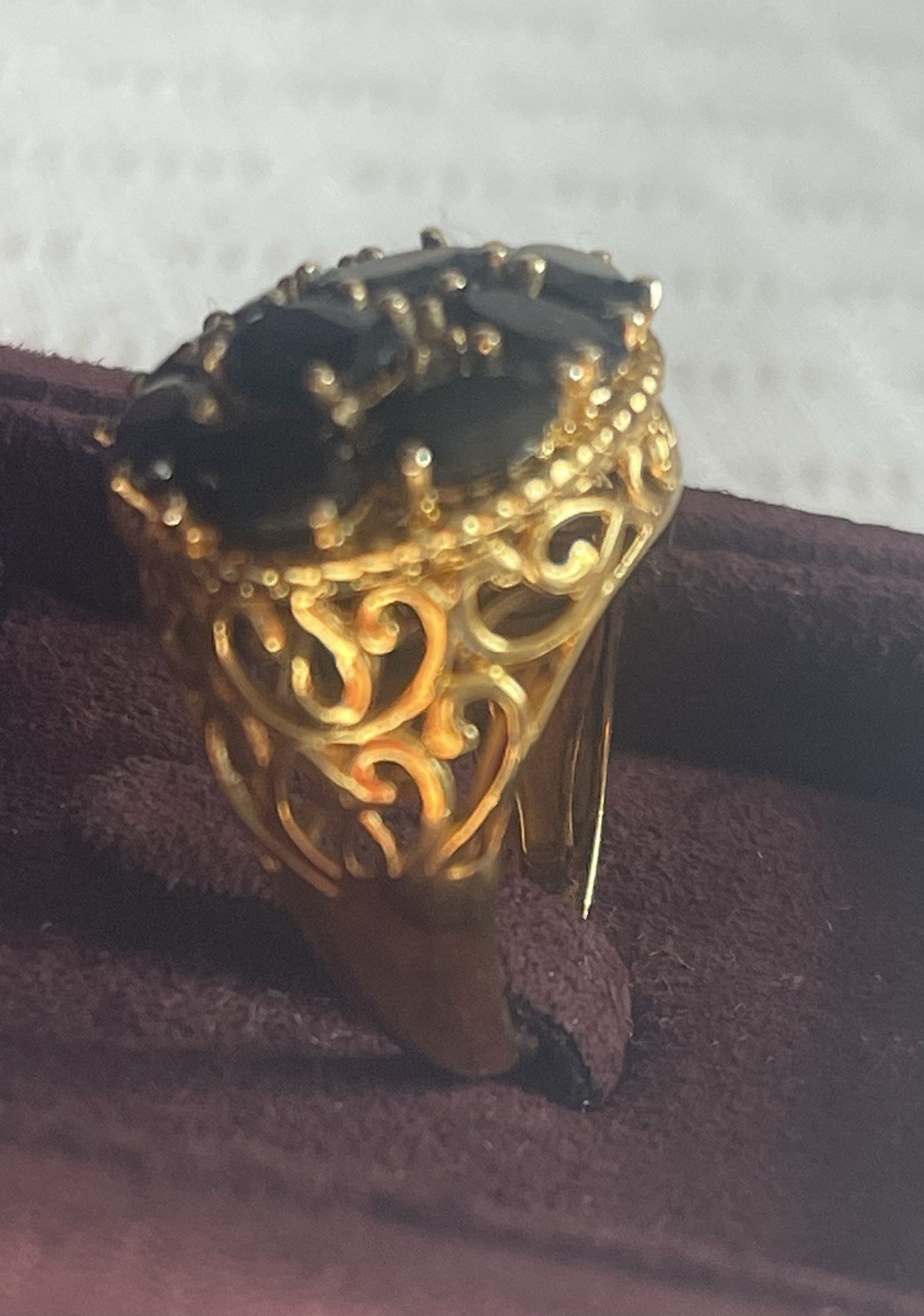 Gorgeous Karis STS Gold Plated Black Onyx Stones Cocktail Ring Size 5.5-6