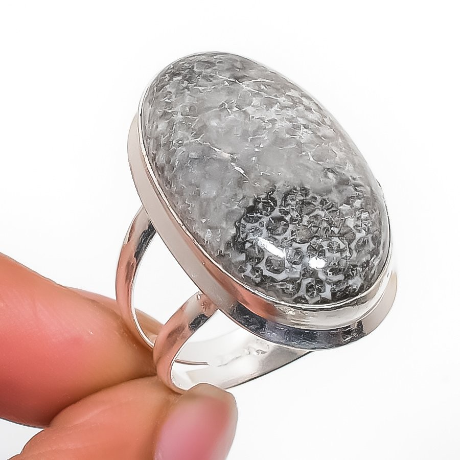 Stingrey Coral Gemstone Handmade 925 Sterling Silver Jewelry Ring Size 10
