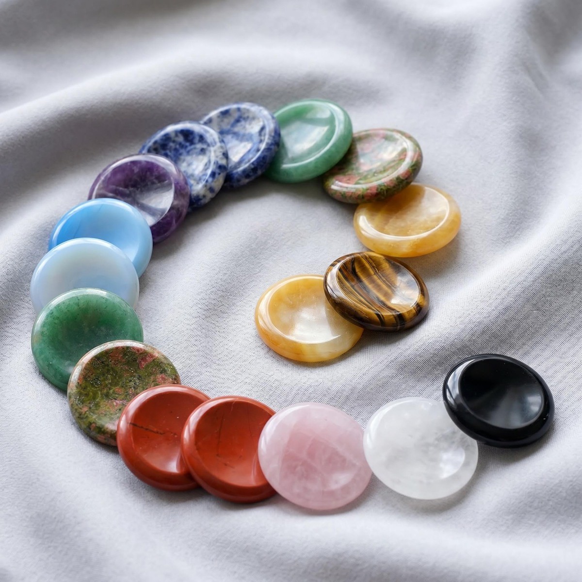 6PCS Gemstone Worry Stone 40mm Circular Healing Crystal Meditation Accessory