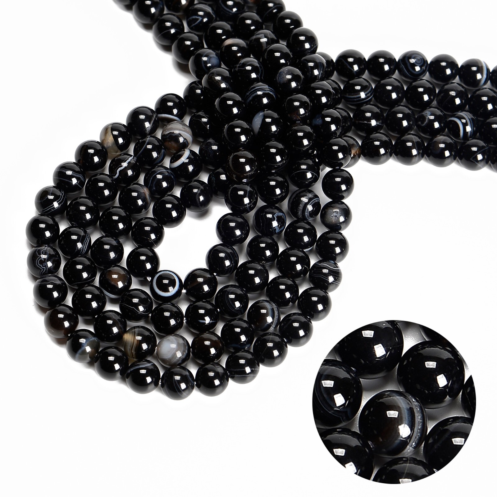 Black Stripe Agate Smooth Round Beads 6mm 8mm 10mm 12mm 14mm Approx 15.5″ Strand