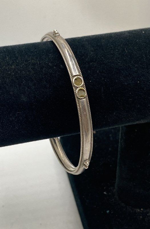 Sterling Silver 925 Multi-Stone Bangle Bracelets Lot of 2 Stackable 7 1/8″ 20g