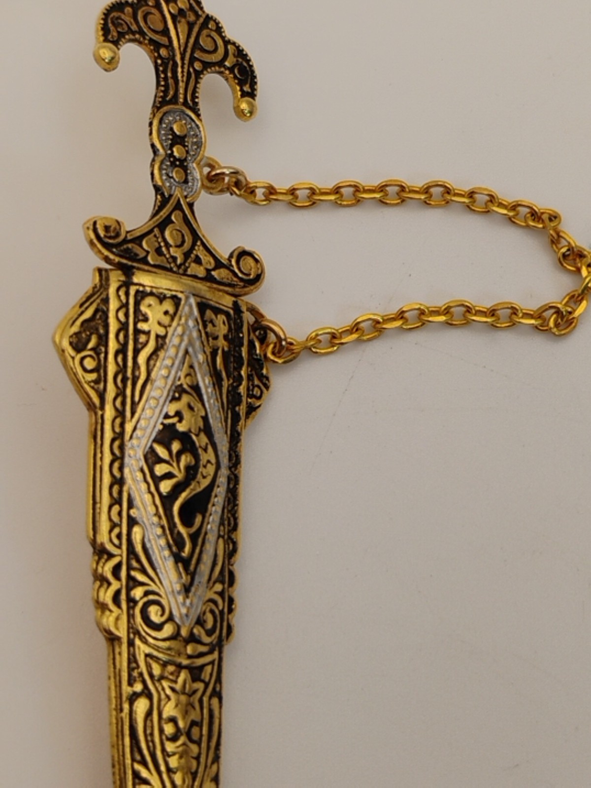 Vintage SPAIN 24k Gold Inlay Damascene Dagger/Sword Brooch/Pin