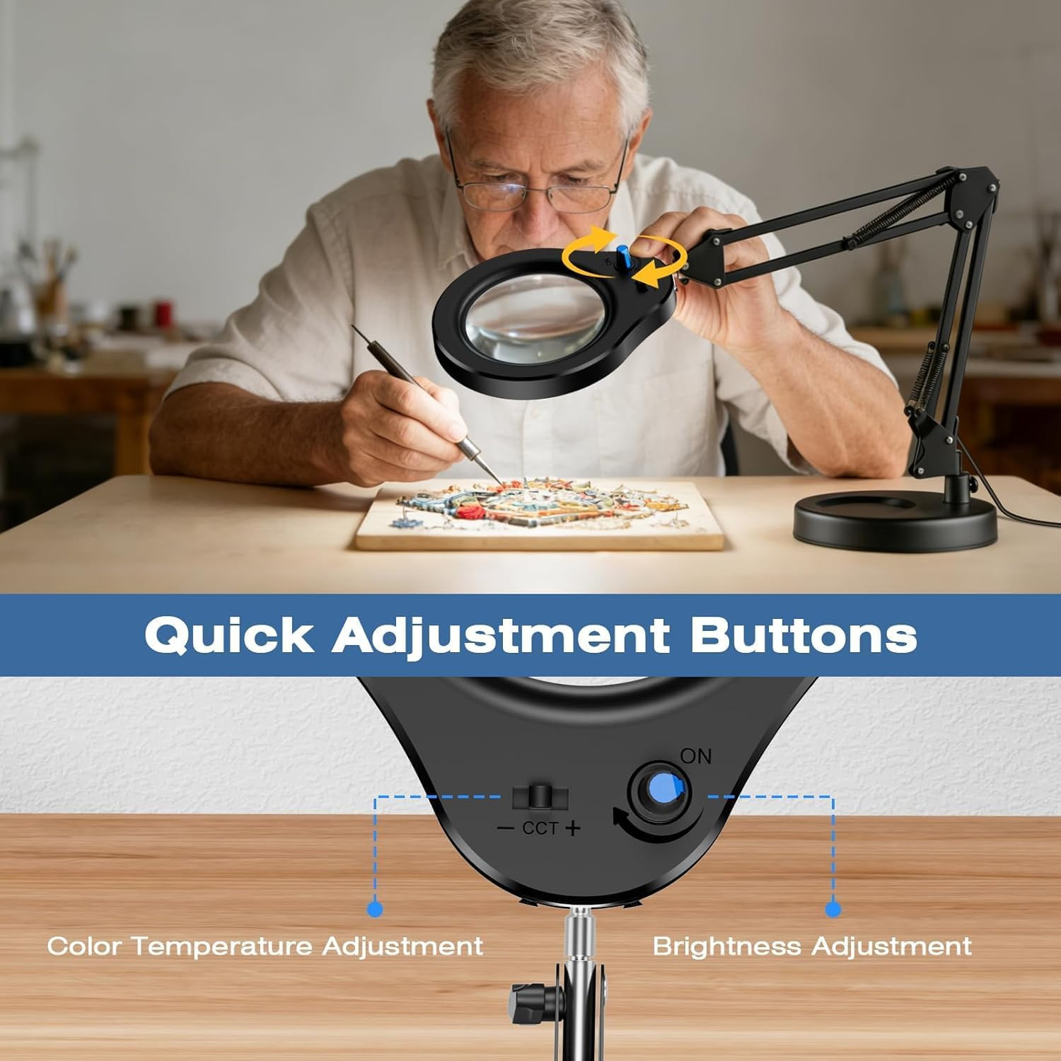 10X Magnifying Glass with Light and Stand, 5 Color Modes Stepless Dimmable LED M