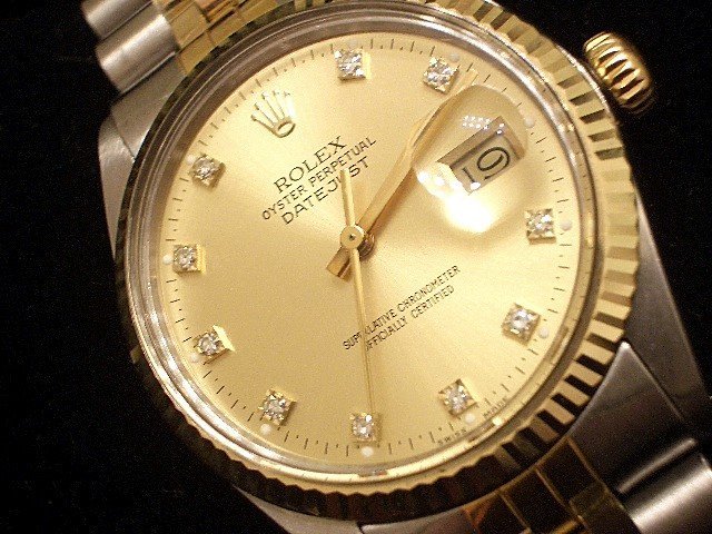 Rolex 2Tone 18K Gold & Stainless Steel Datejust Champagne FACTORY Diamond 16013