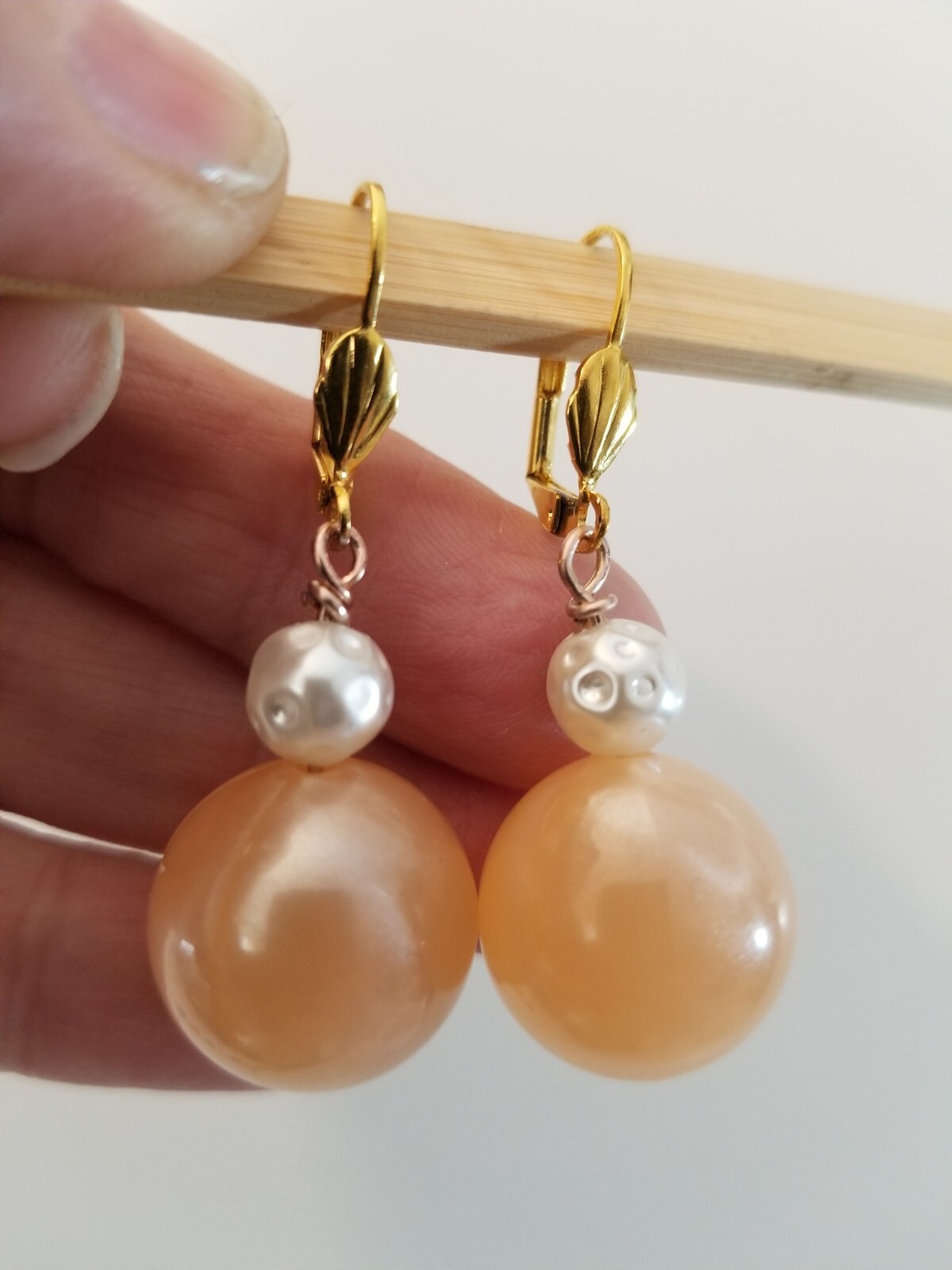 Giant Vintage Angel Skin Baroque fx Pearl Artisan Earrings gpld. shield leveback