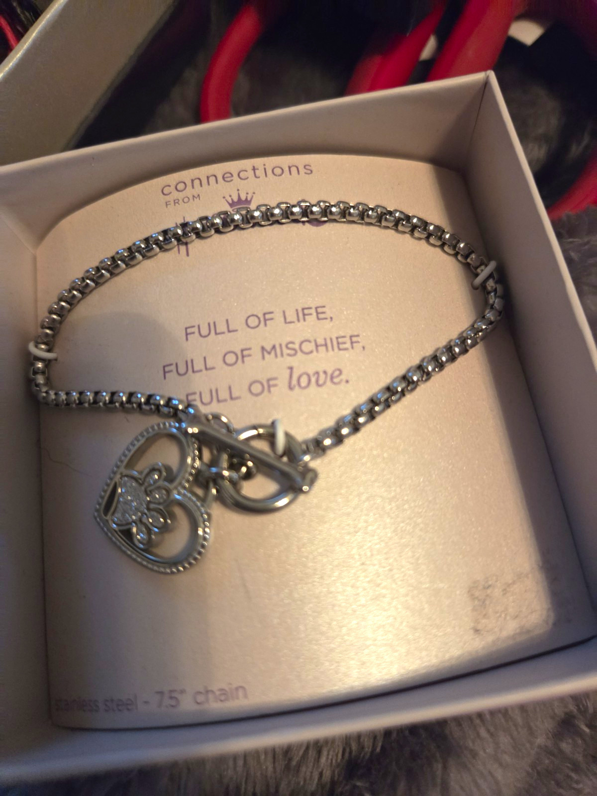 Connections From Hallmark Heart Paw Charm Toggle Bracelet 7.5″ Silver