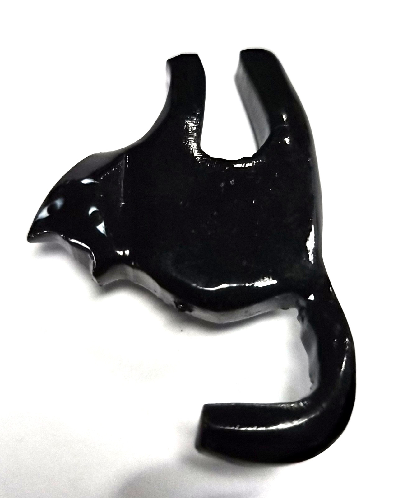 Vintage 80’s Halloween Folk Art Carved Whimsical Black Scaredy Cat Pin / Brooch