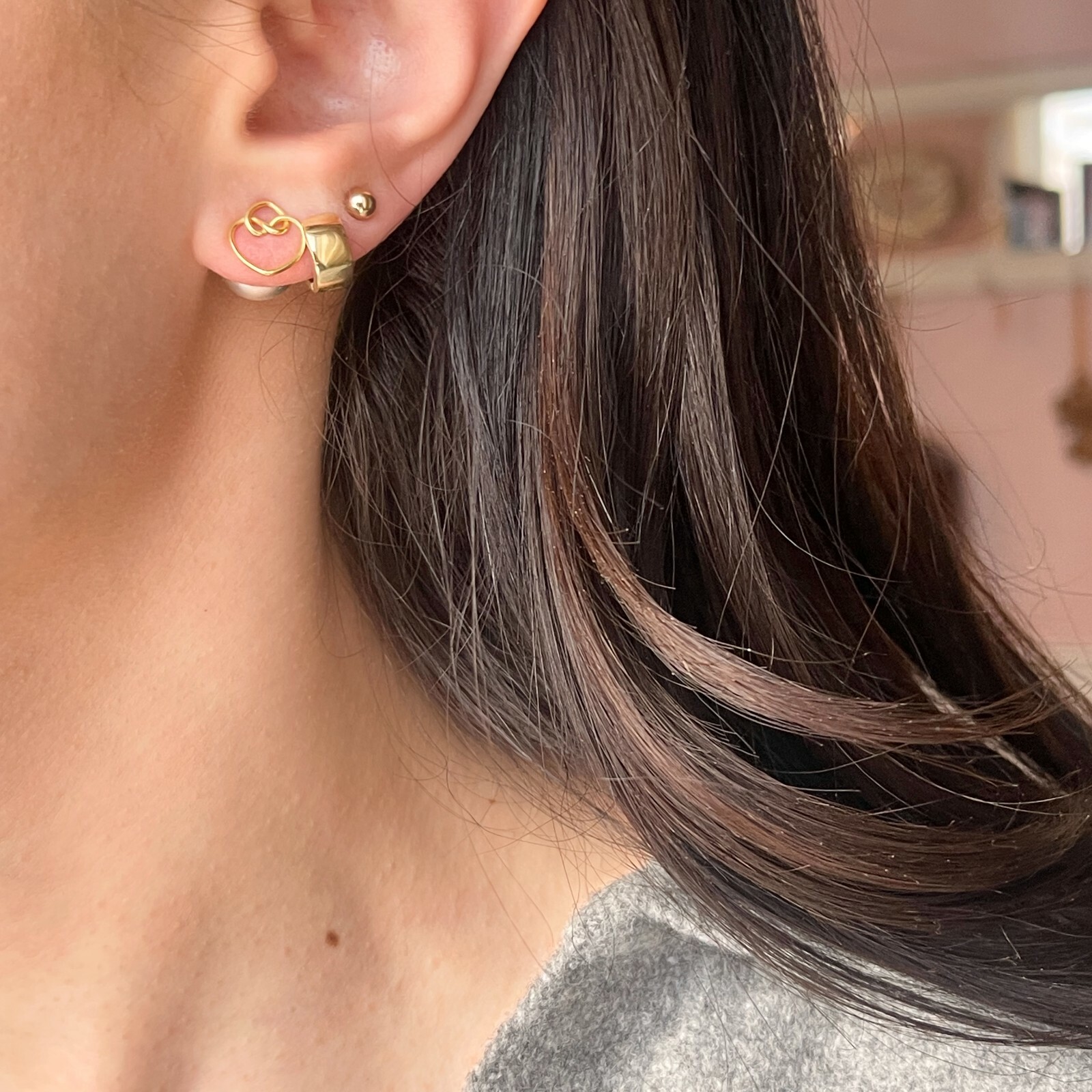 Sterling Silver Matte Ball + Gold-Tone Heart Double-Ended Ball Post Earrings NEW