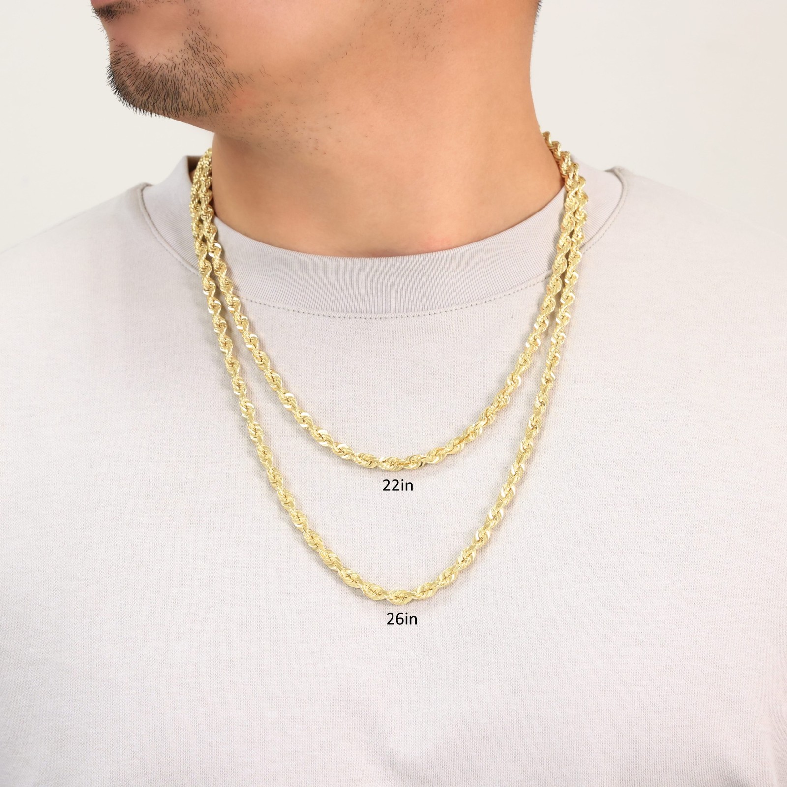 14K Yellow Gold 1mm-10mm Diamond Cut Rope Chain Necklace Mens Women 16″- 30″