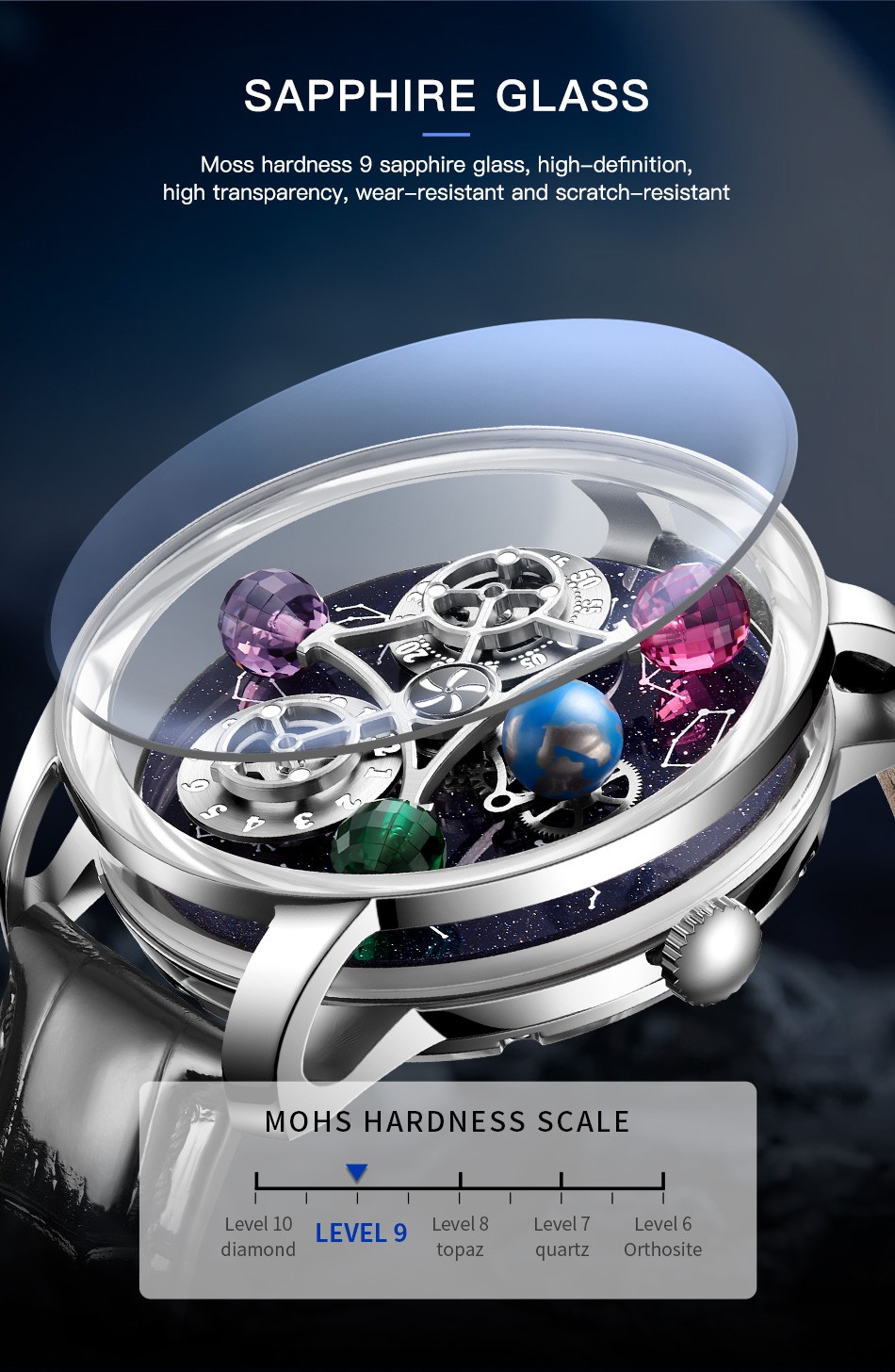 ‌PINDU Men’s Automatic Mechanical Watch Waterproof Leather Strap Unique Starry