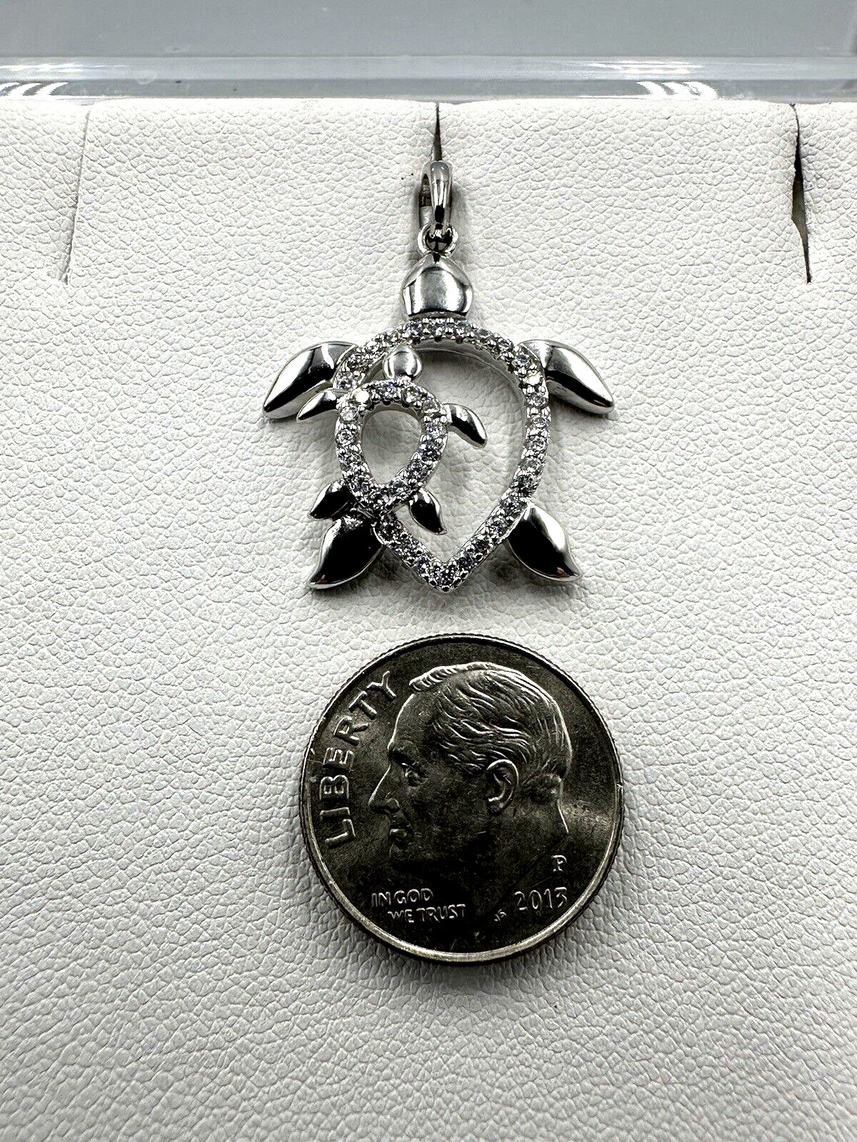 Sterling Silver CZ Turtle And Baby Pendant (21 x 28 mm)