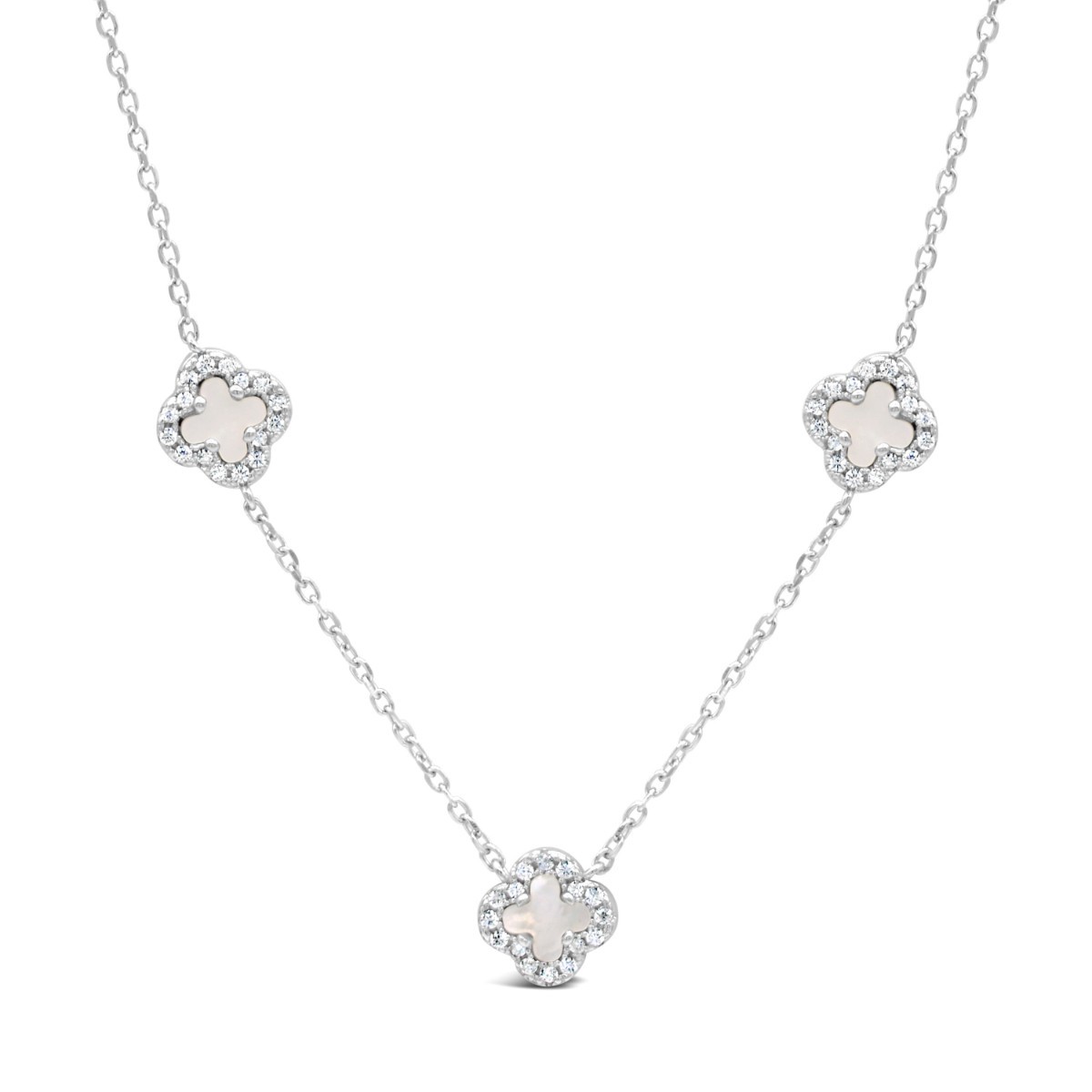 925 Sterling Silver 5 Motif Necklace Natural Mop Clover Shape Weeding Necklace