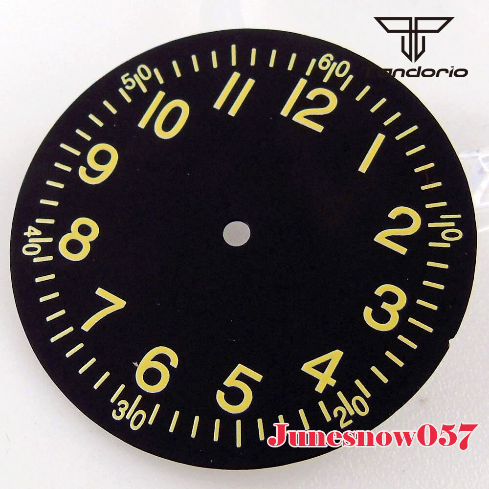Tandorio 33.5MM Black/Yellow/White Watch Dial Fit NH35 NH36 SKX ETA2824 Movement