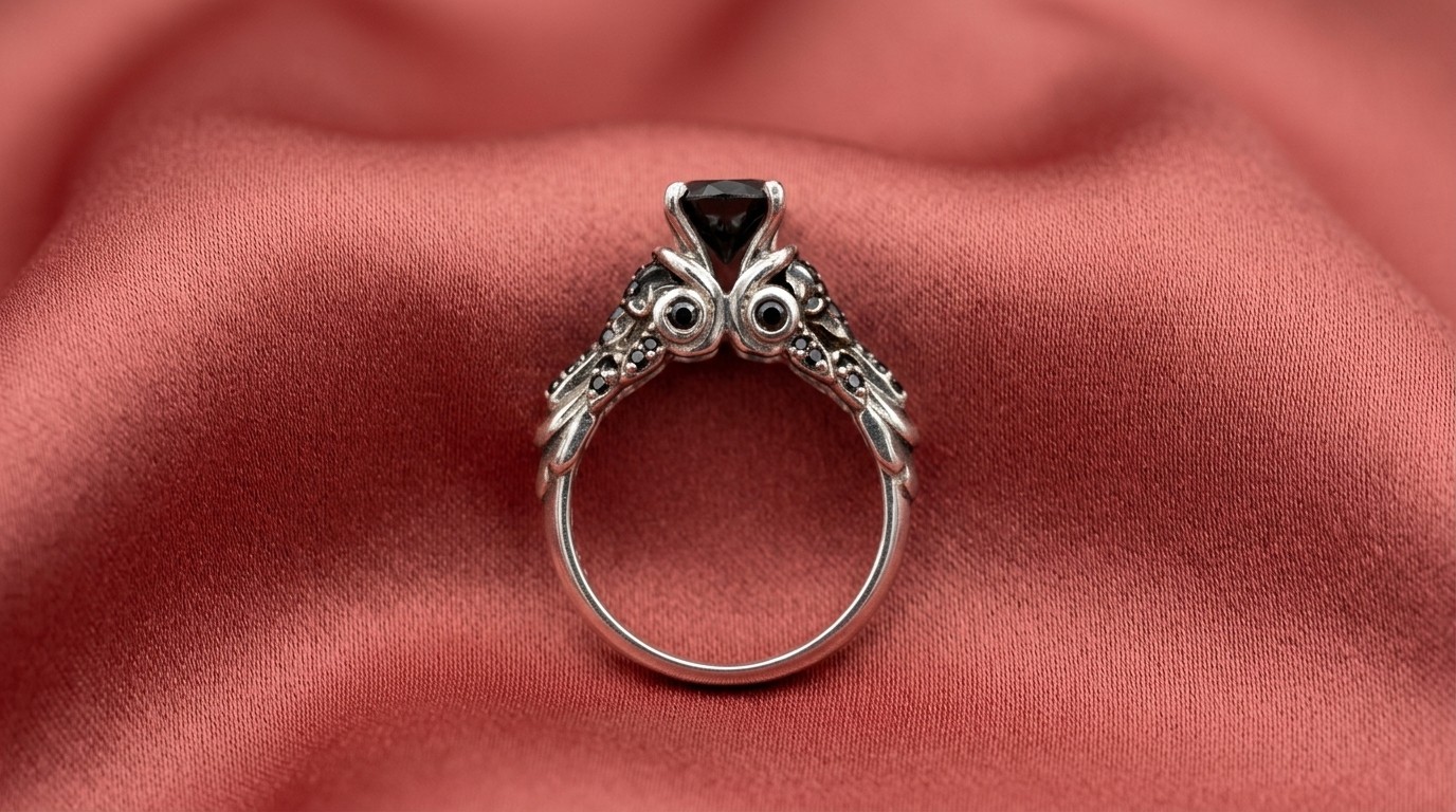 Bold Elegance 1.5Ct Black Round Moissanite Art Deco Prong Ring Wedding Gift