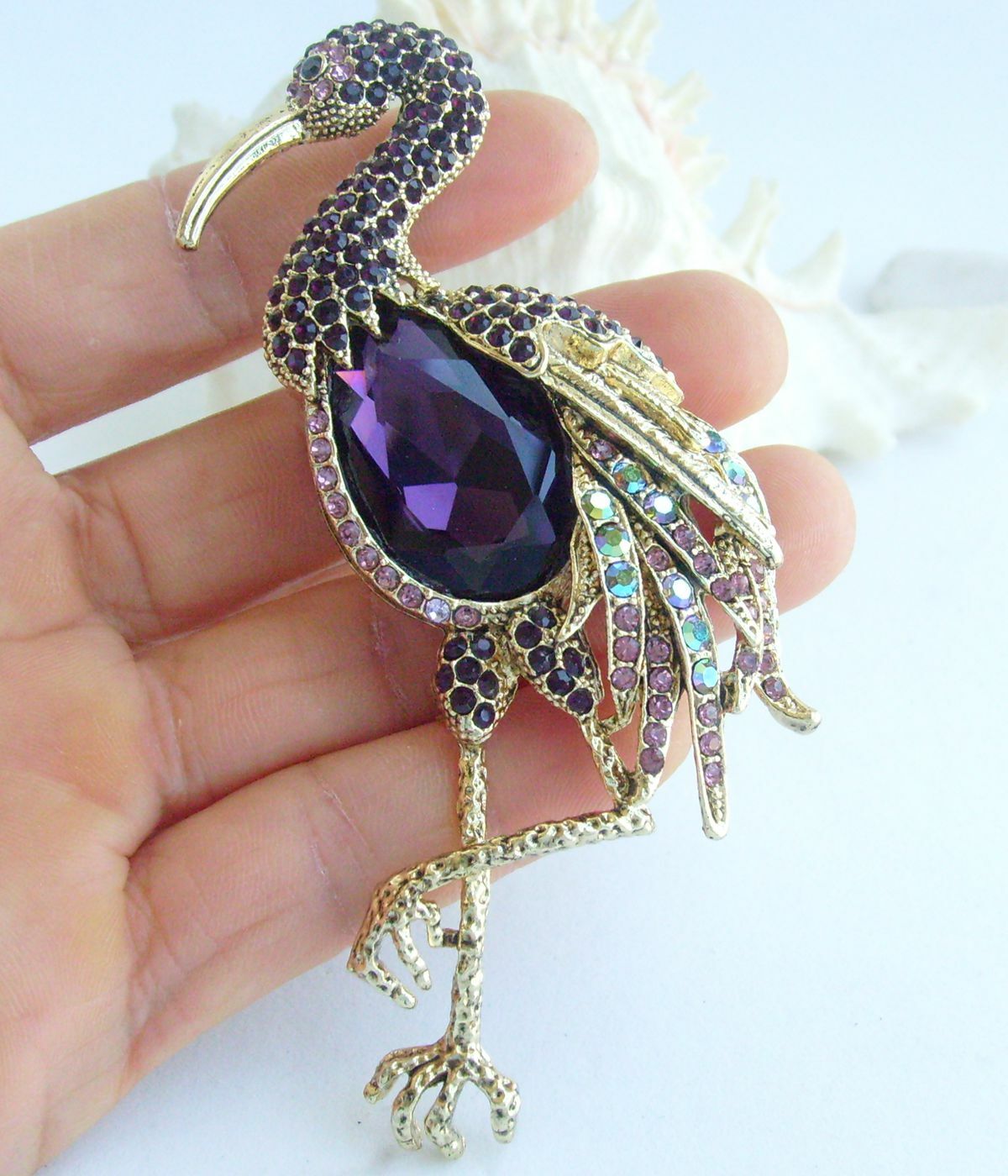 3.94″ Unique Animal Bird Flamingo Brooch Pin Austrian Crystal Pendant BP06620