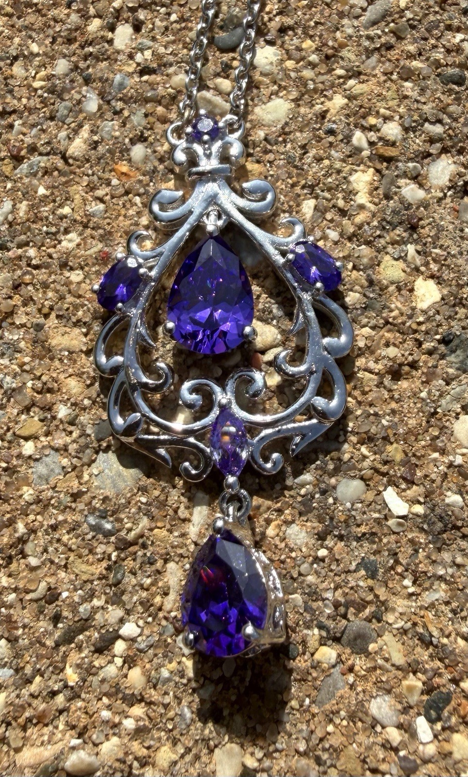 STS Karis Silver Tone Amethyst Pendant Necklace 18-20”NWT
