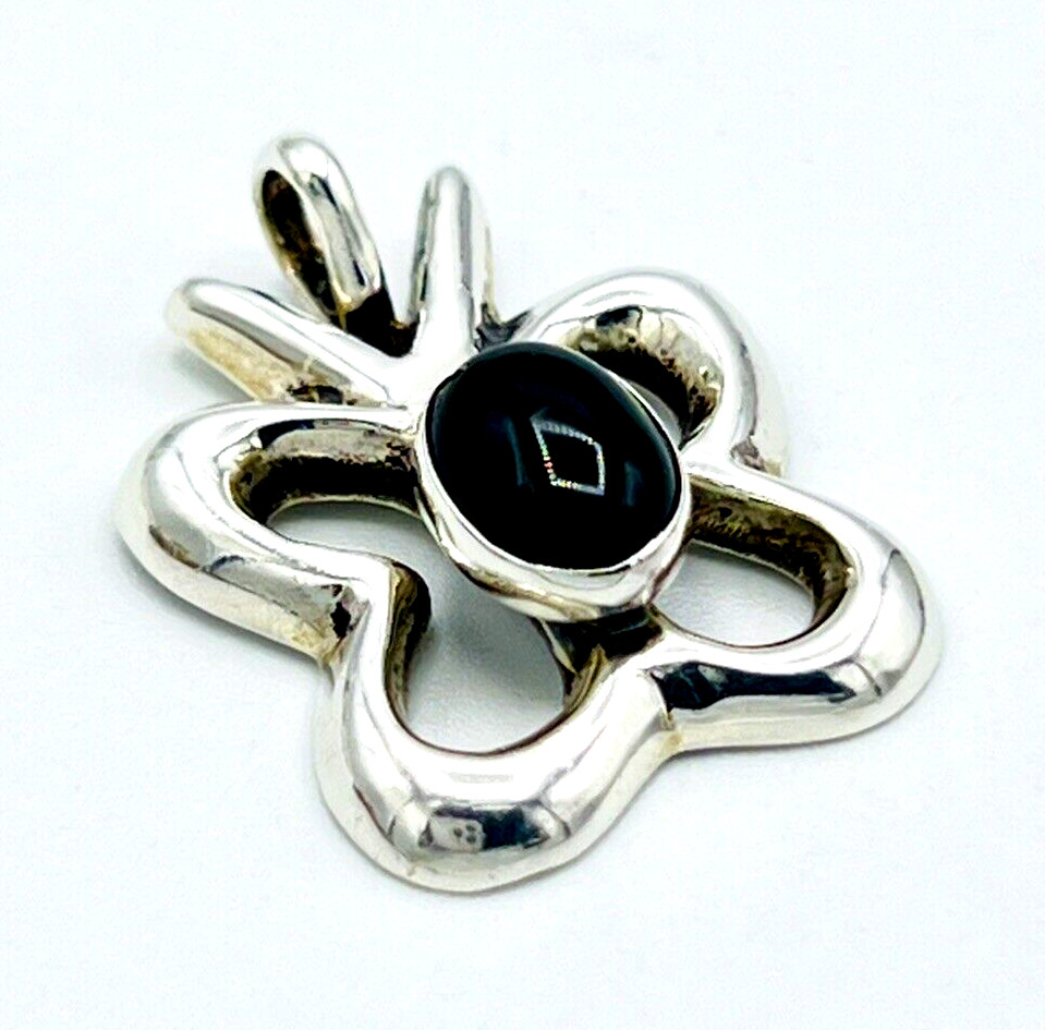 Vtg Navajo Lowell Draper Signed LD Sterling Silver Black Onyx Butterfly Pendant
