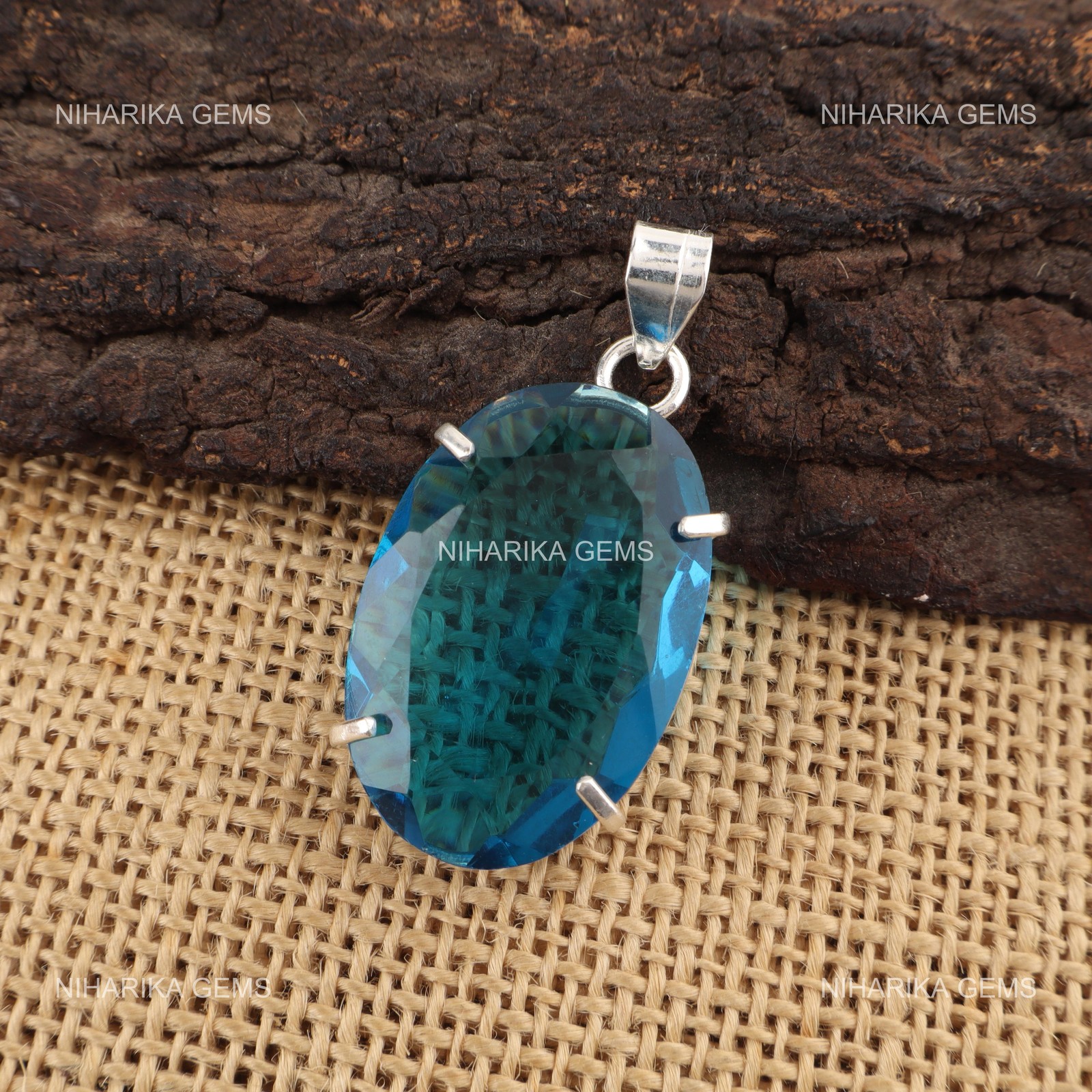 Sterling Silver Oval Apatite Stone Throat Chakra Handcrafted New Pendant Jewelry
