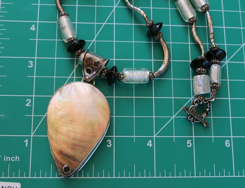 Vintage Sterling Silver 925 Mother Of Pearl Enhancer Murano Glass Necklace 93g
