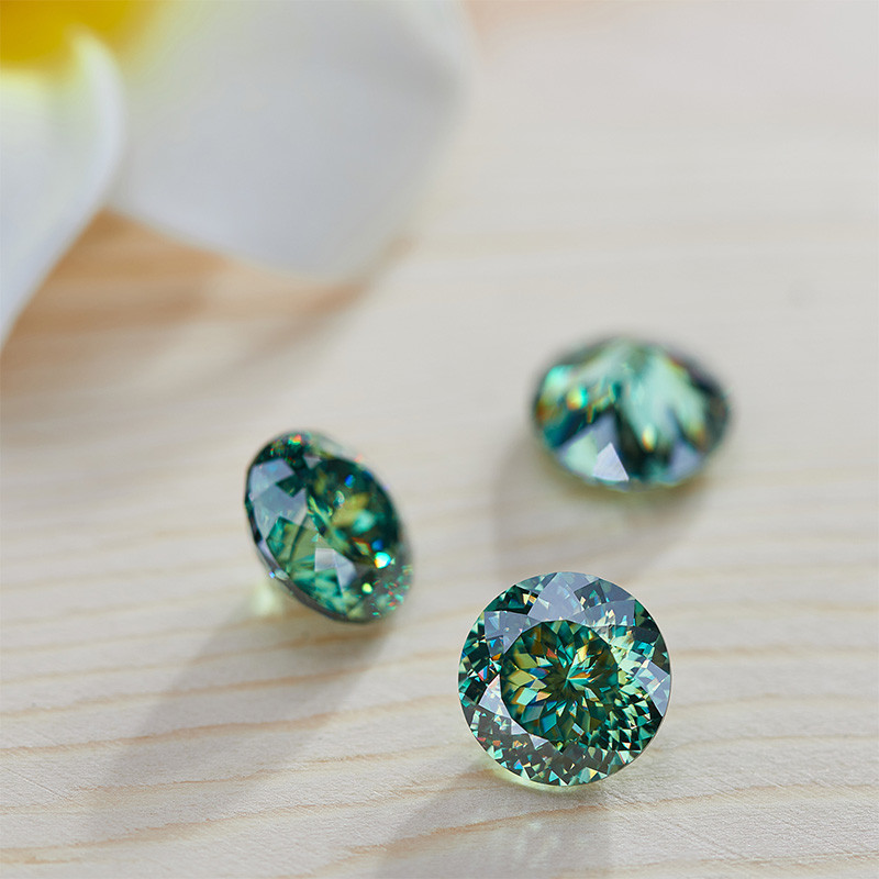 Portuguese Cut Round Moissanite Green Blue Color VVS1 GRA Handmade Loose Gems