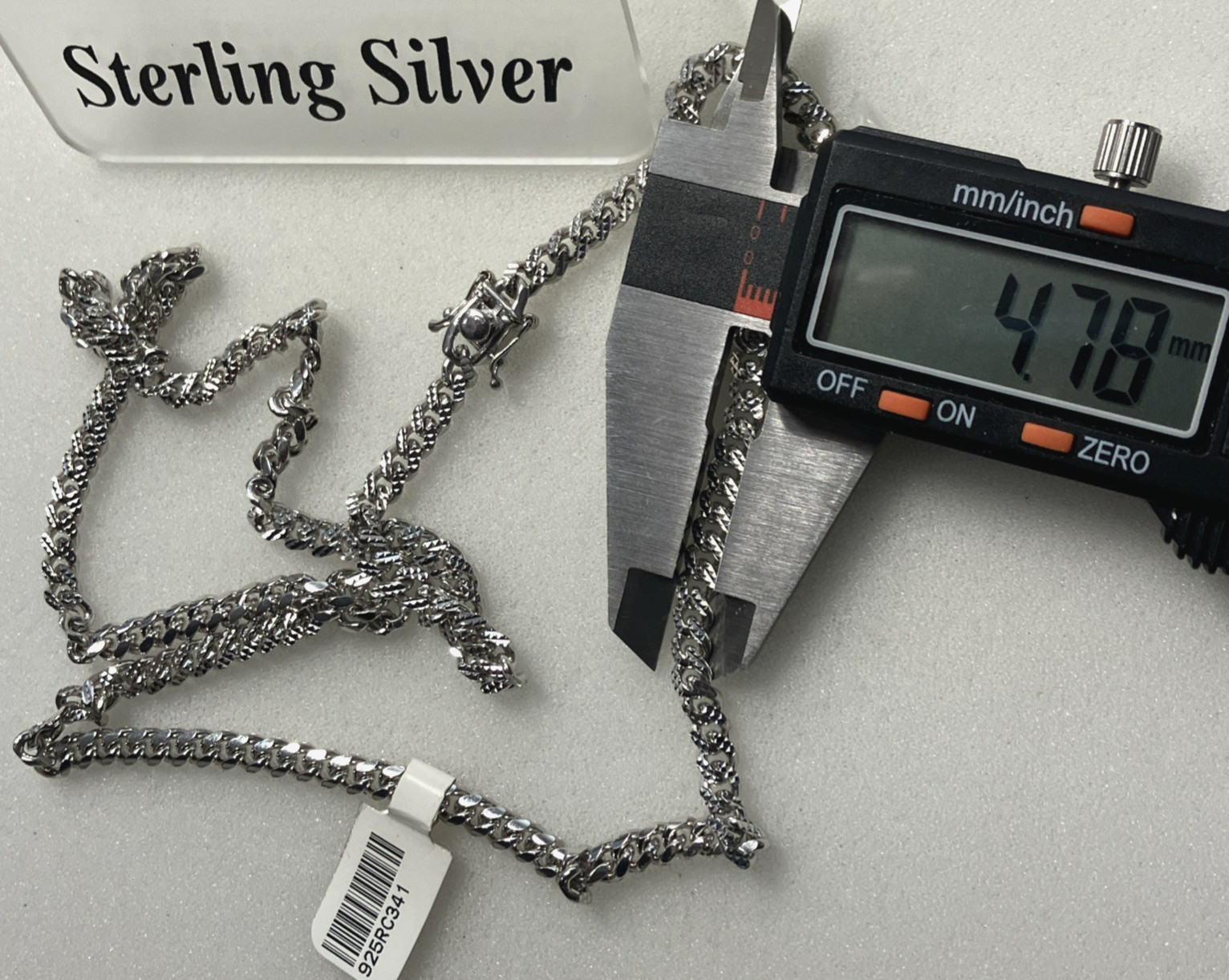925 Sterling Silver Italy Solid Cuban Link Diamond-Cuts Chain 34grams 4.8mm 24”