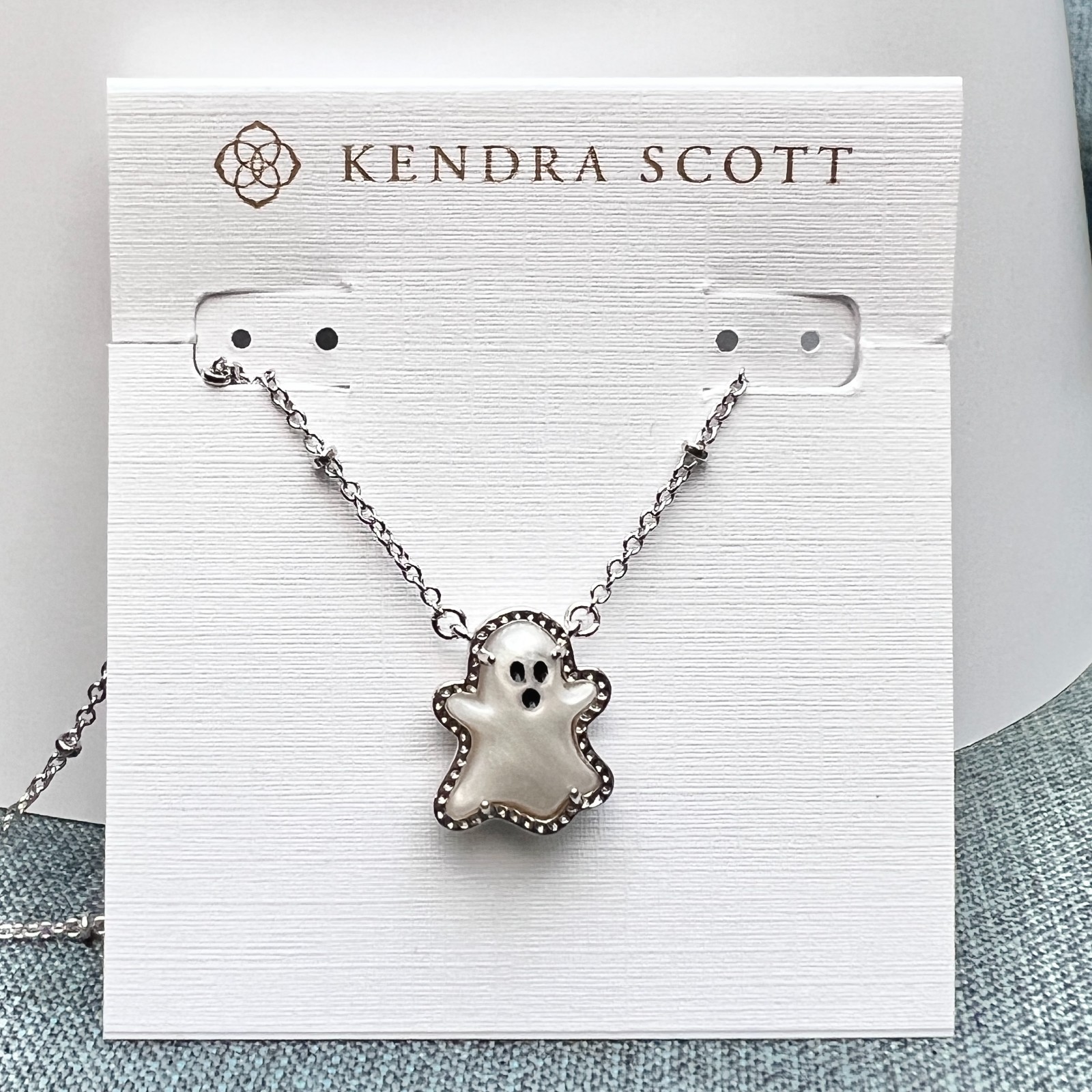 Kendra Scott Mother of Pearl Ghost Reversible Pendant Rhodium Silver Necklace