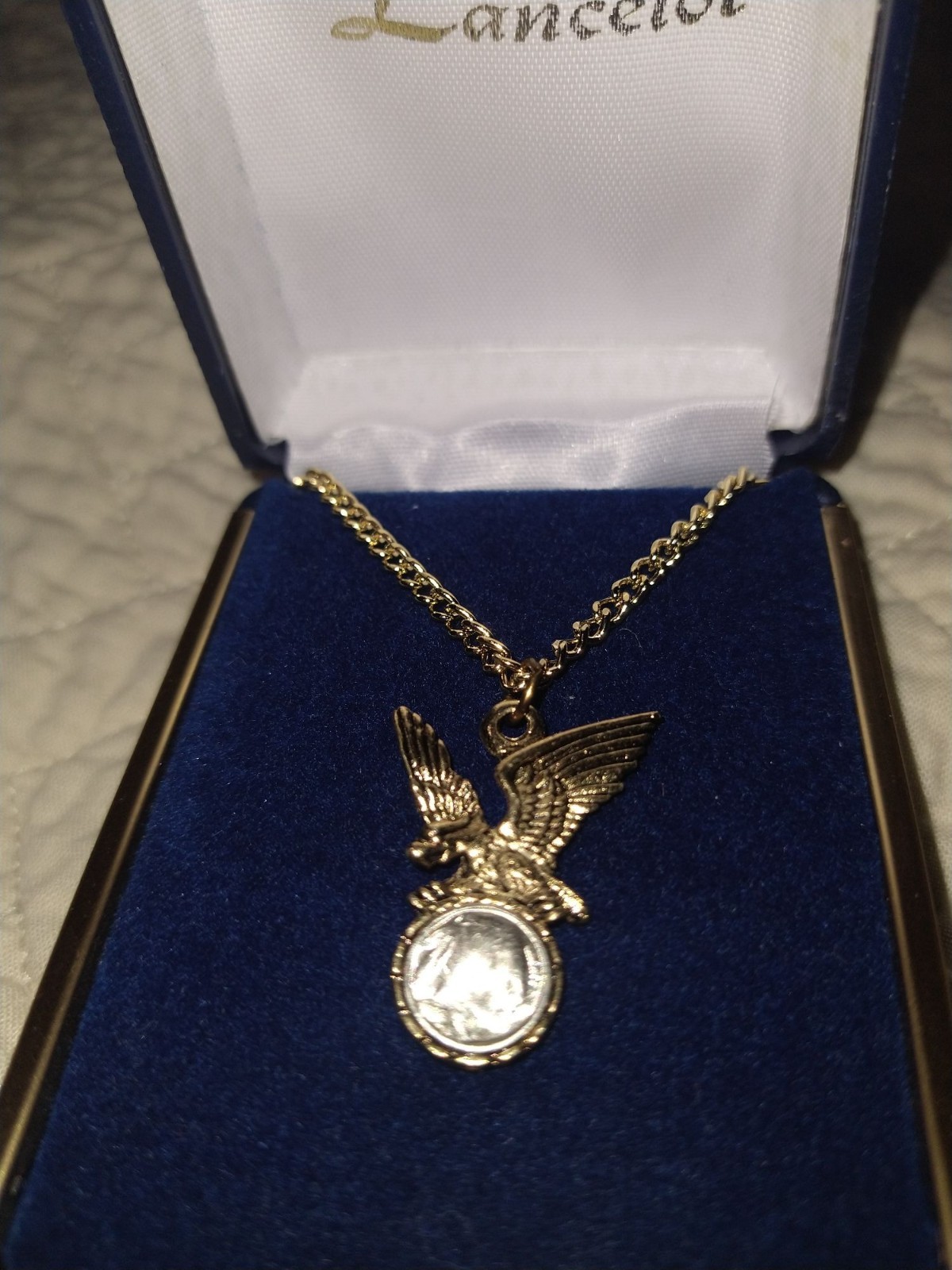 Gold-Tone Eagle Coin Pendant Necklace With Chain In Sir Lancelot Box