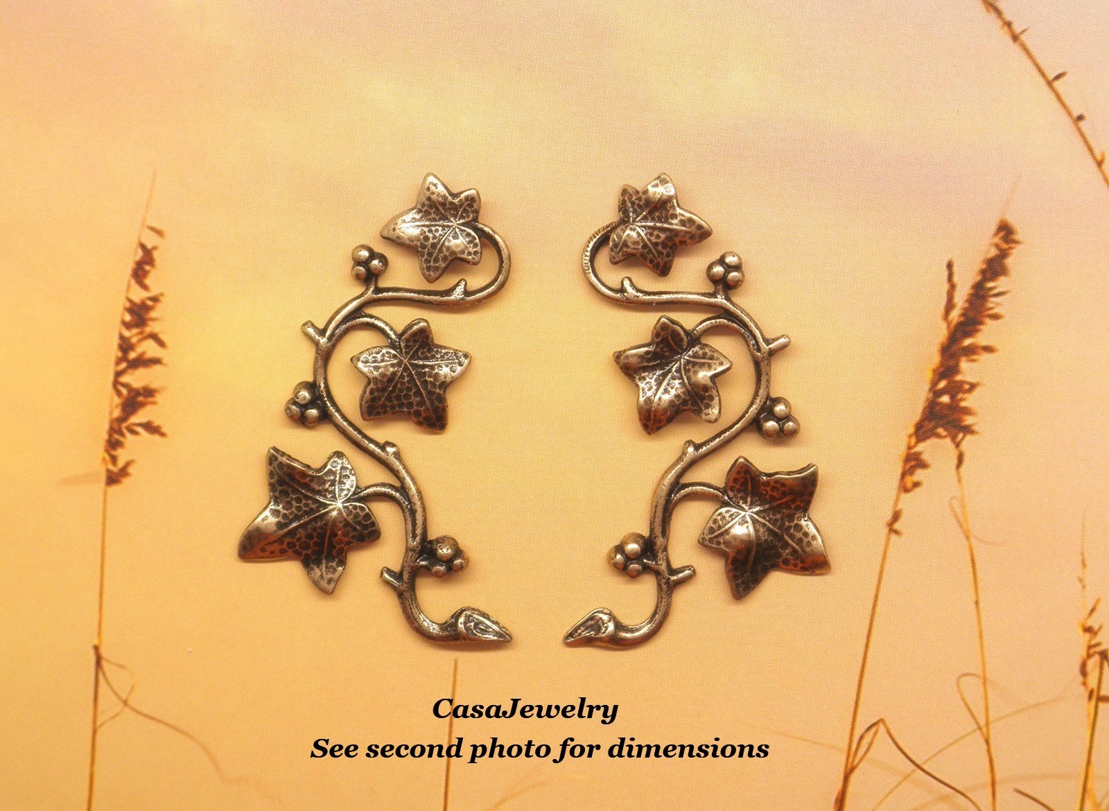 #3504 VINTAGE ANTIQUED GOLD LEFT/RIGHT VINE/LEAF ADORNMENT – 1 Pair