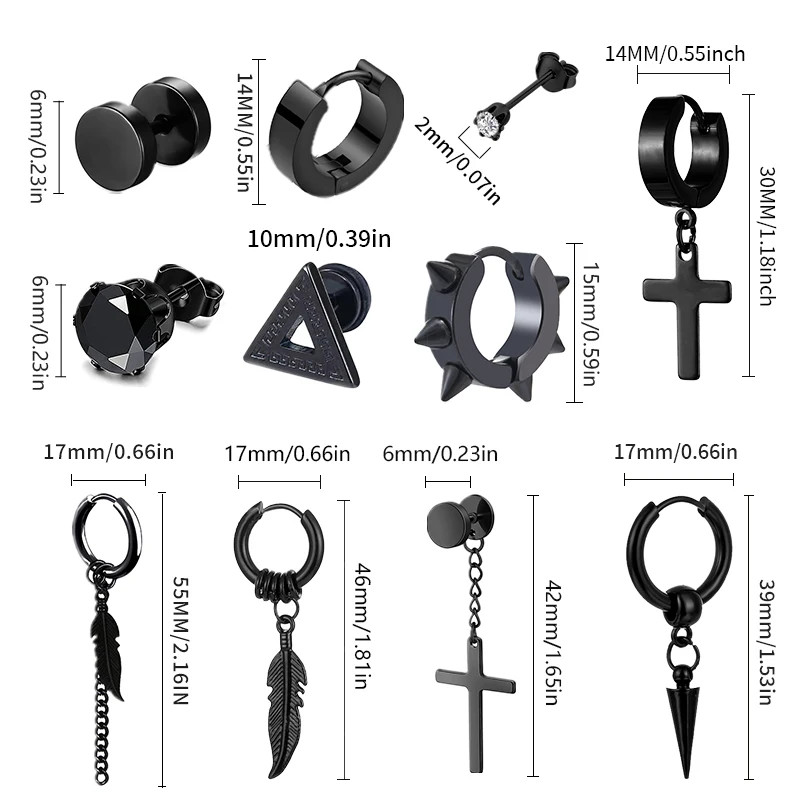 Black Punk Stainless Steel Stud Earrings Round Vintage Piercing Black Jewelry