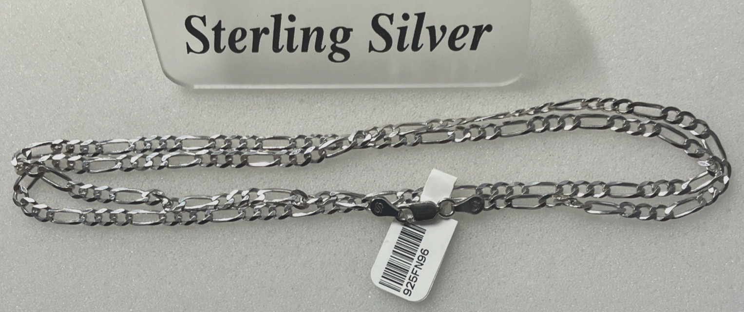 925 Sterling Silver Italy Solid Figaro Link Chain 9.6grams 3.7mm 24inch Necklace