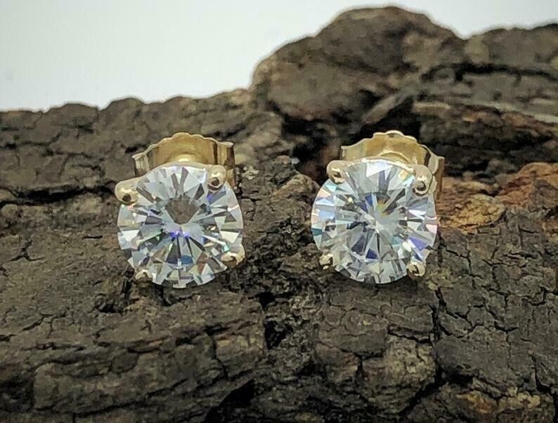 2.0Ct Round Lab Created Diamond Solitaire Stud Earrings 14K Yellow Gold Plated