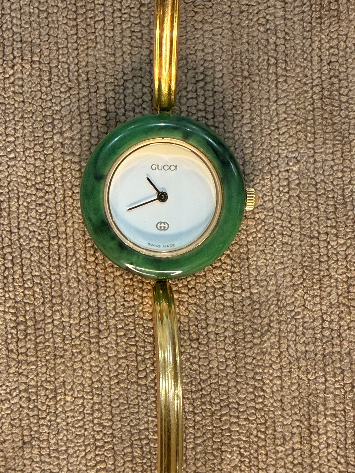 Gucci 1100L Gold Bangle Watch – Swiss Made, Working, 3 Interchangeable Bezels