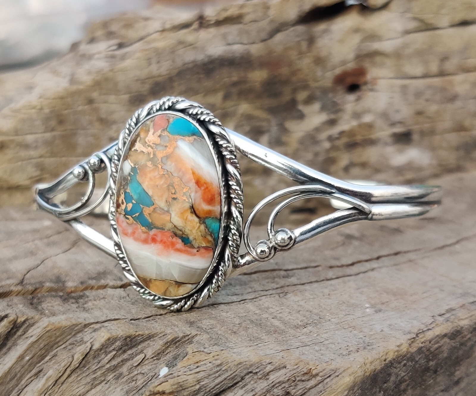 Oyster Copper Turquoise Bangle 925 Sterling Silver Handmade Women Jewelry MO580