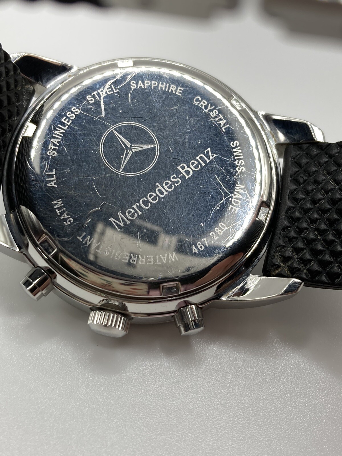 Mercedes Benz 467-280 Men’s Black Date Dial Chrono Resin Band Watch New Batt