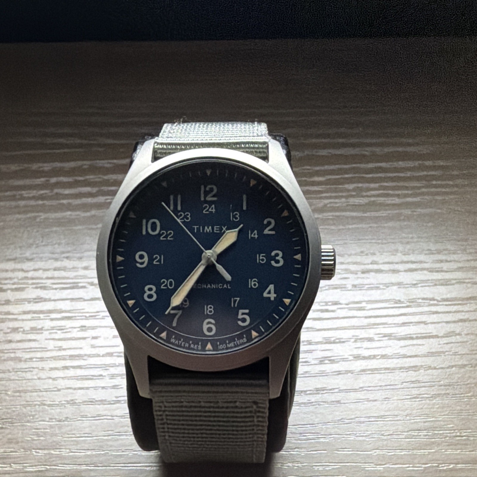 Timex Expedition North Mechanical 100m Blue 24-Hour Dial Gray Nylon Strap