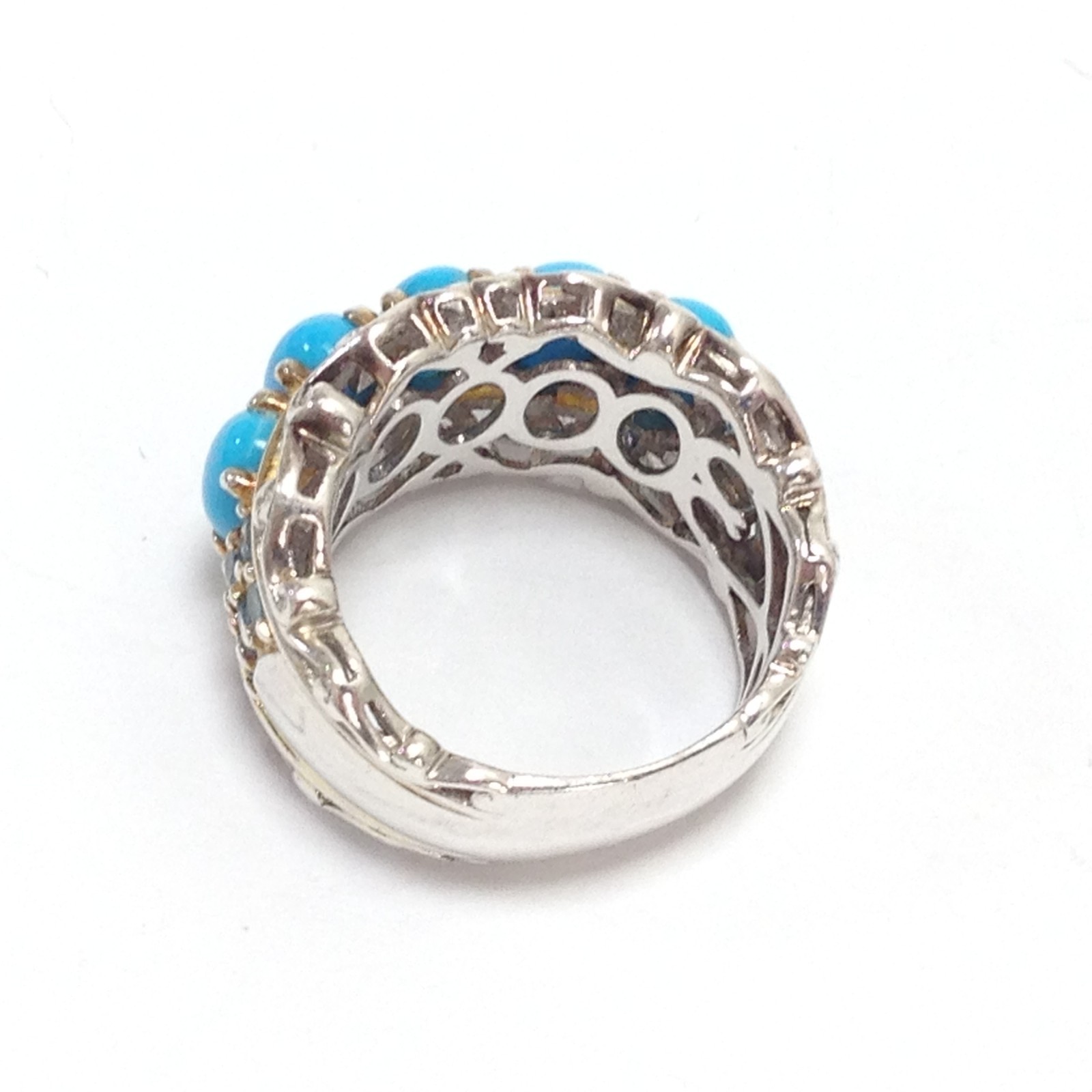 Gems en Vogue Michael Valitutti Sterling Silver Two Tone 5 Turquoise Ring Size 4