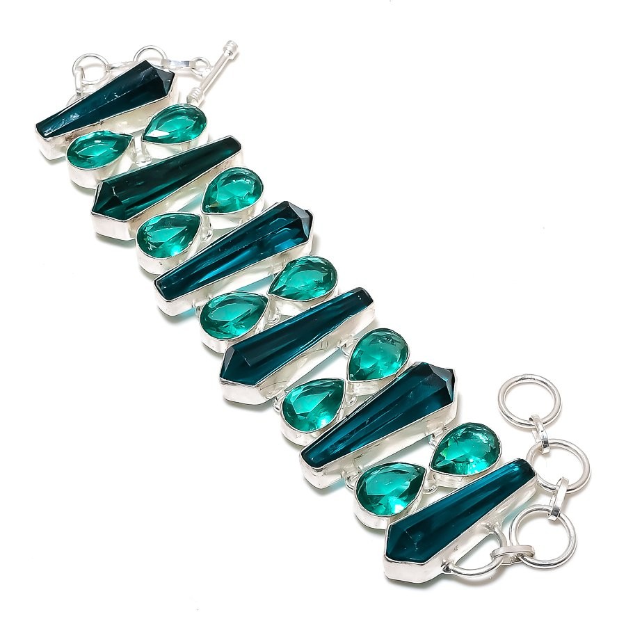 Apatite 925 Sterling Silver Gemstone Handmade Jewelry Bracelet 9 Inch AAB 47