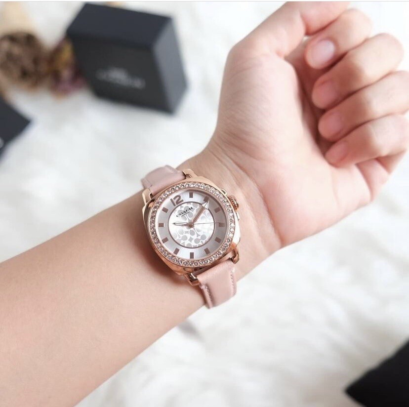 NWB 14503151 AUTHENTIC Coach Rose Gold Swarovski Crystal Woman Pink Watch 34mm