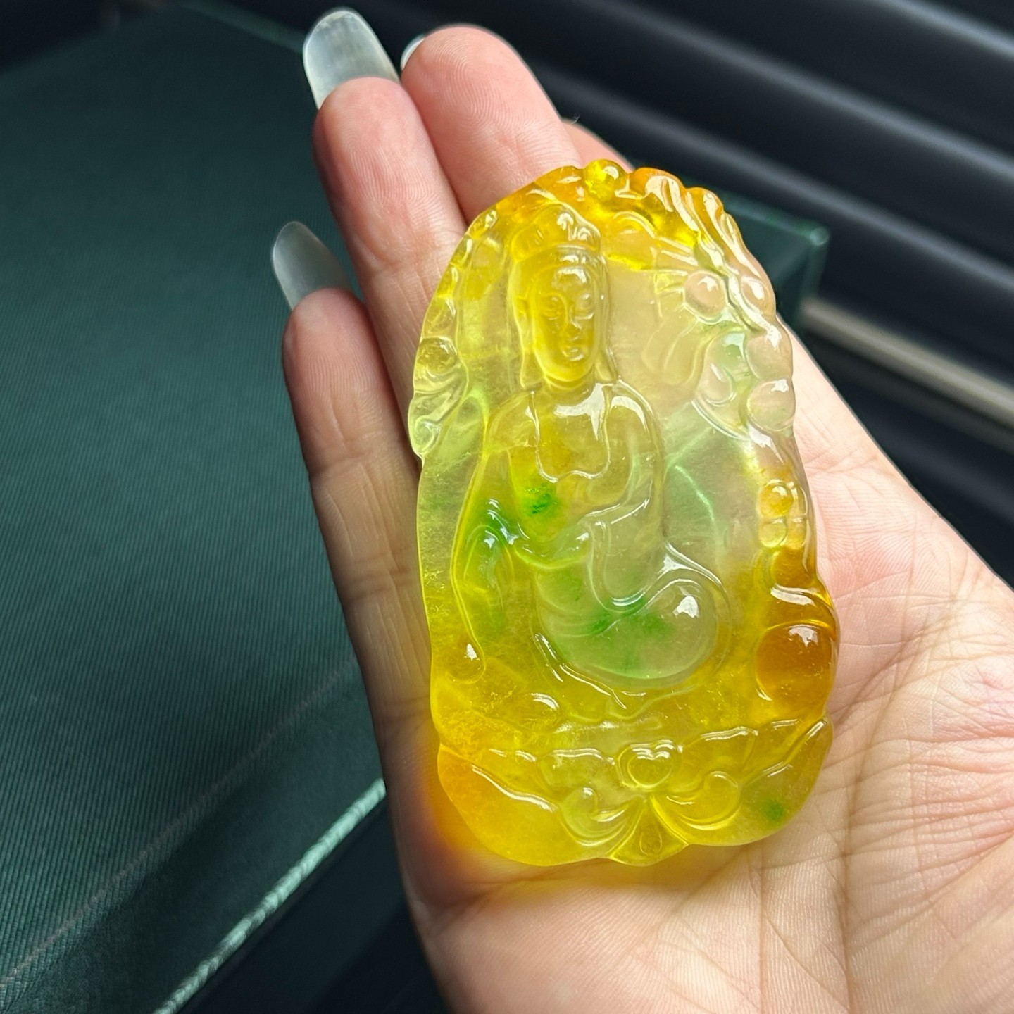 Nature ice yellow Burmese jade Jadeite Carved dragon Kwan-yin Pendant&Necklaces