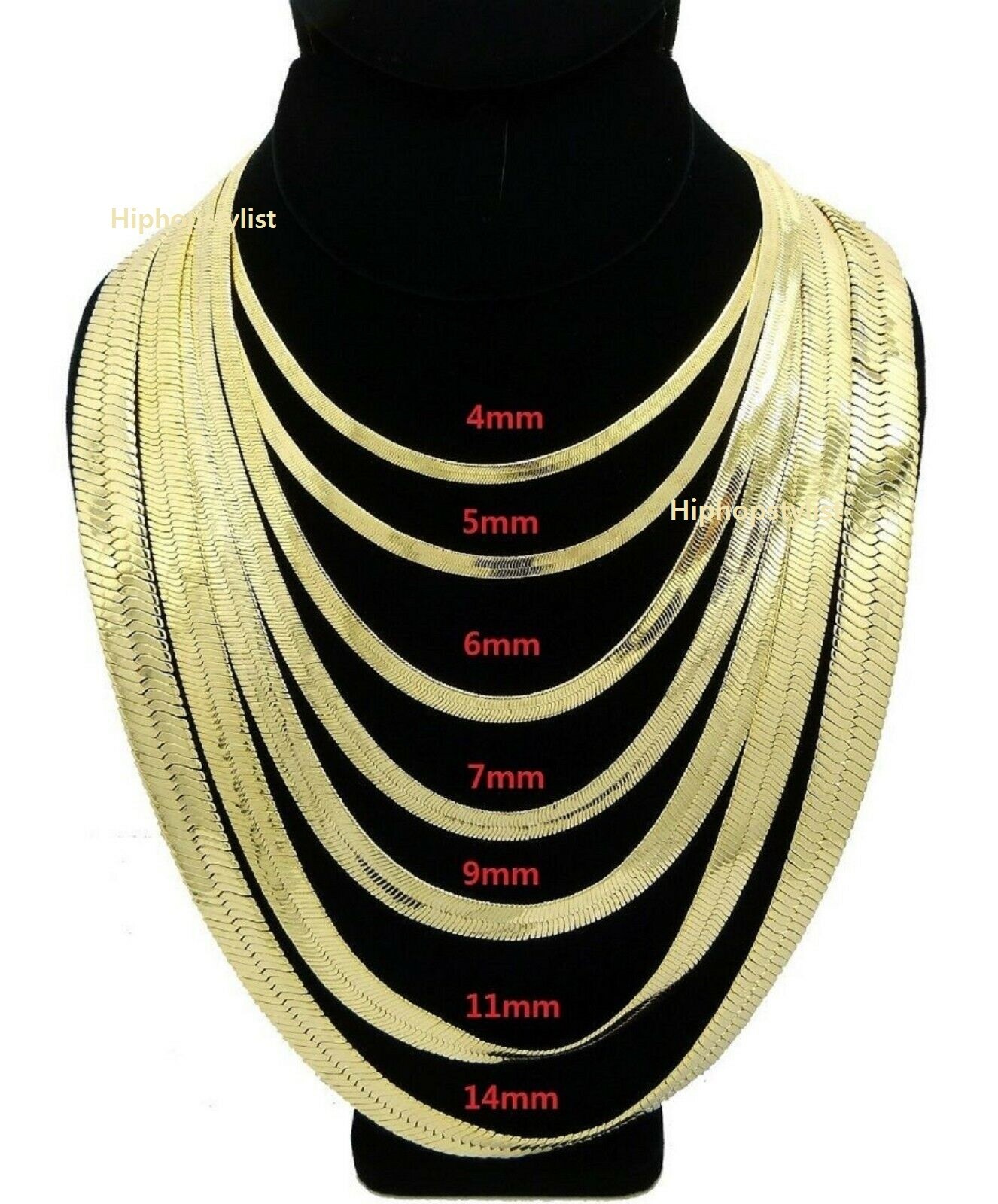 Men Herringbone Chain 14K Gold Finish 4mm to 14mm 16″ 18″ 20″ 24″ 30″ Necklace