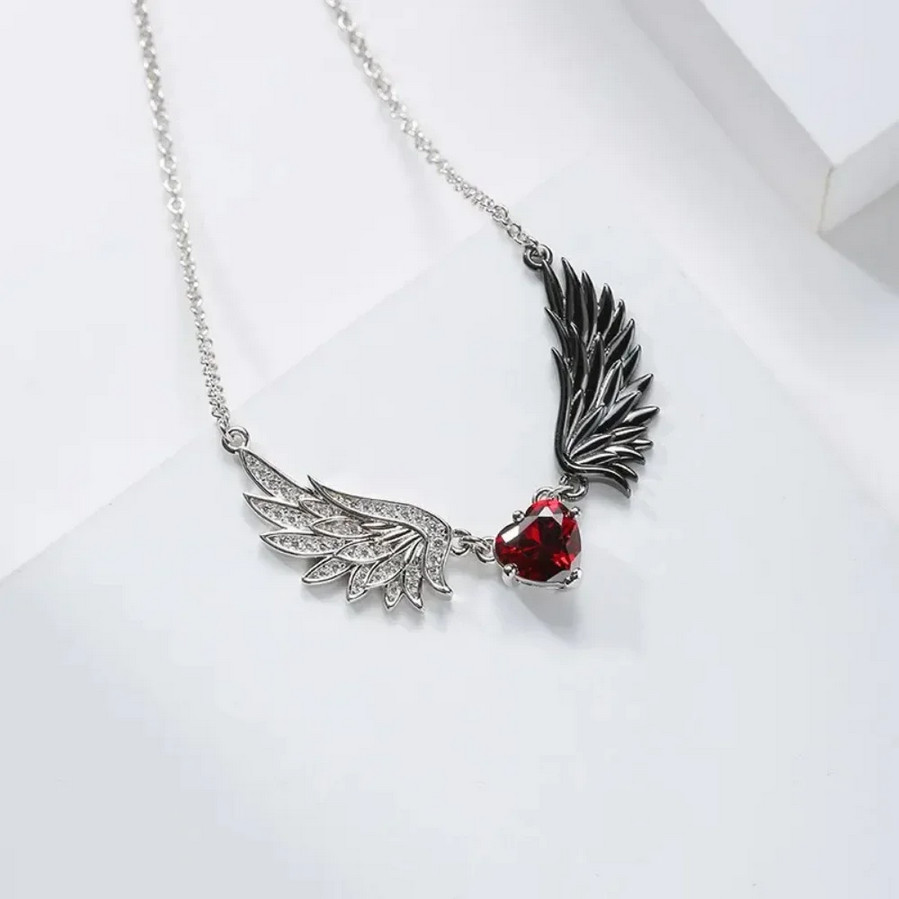Heart Wings Necklace Jewelry Vintage Silvery Gothic Love Pendant