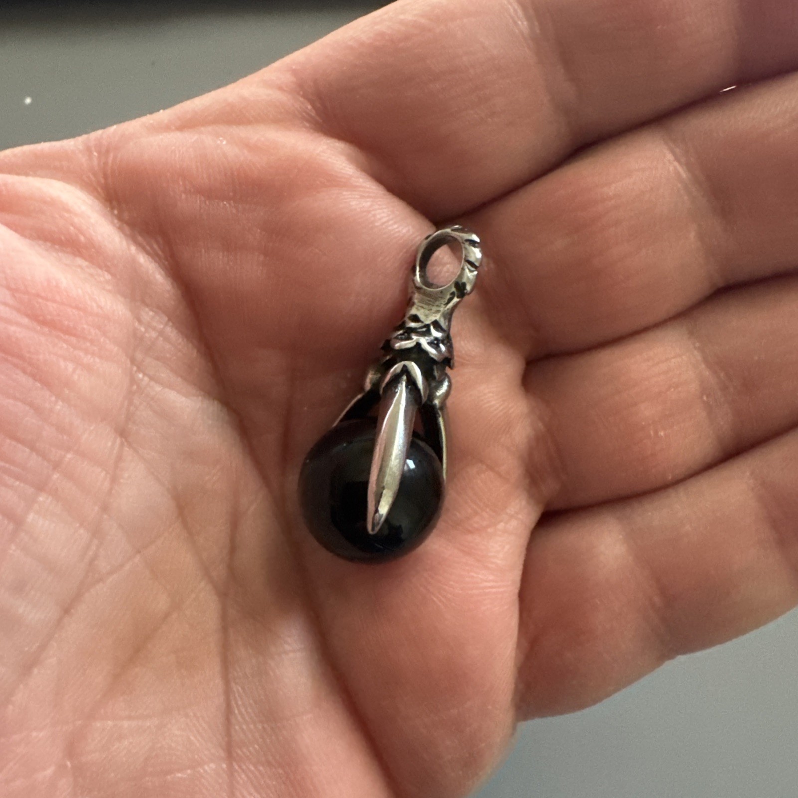 Dragon Eagle Claw Black Stone Pendant Stainless Steel 24” Chain Gift Unisex