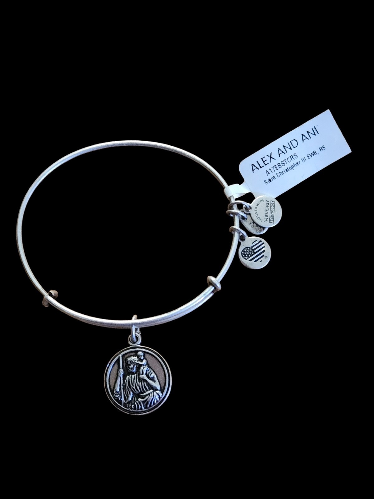 NWT Alex And Ani Saint Christopher Rafaelian Silver Expandable Bangle Bracelet