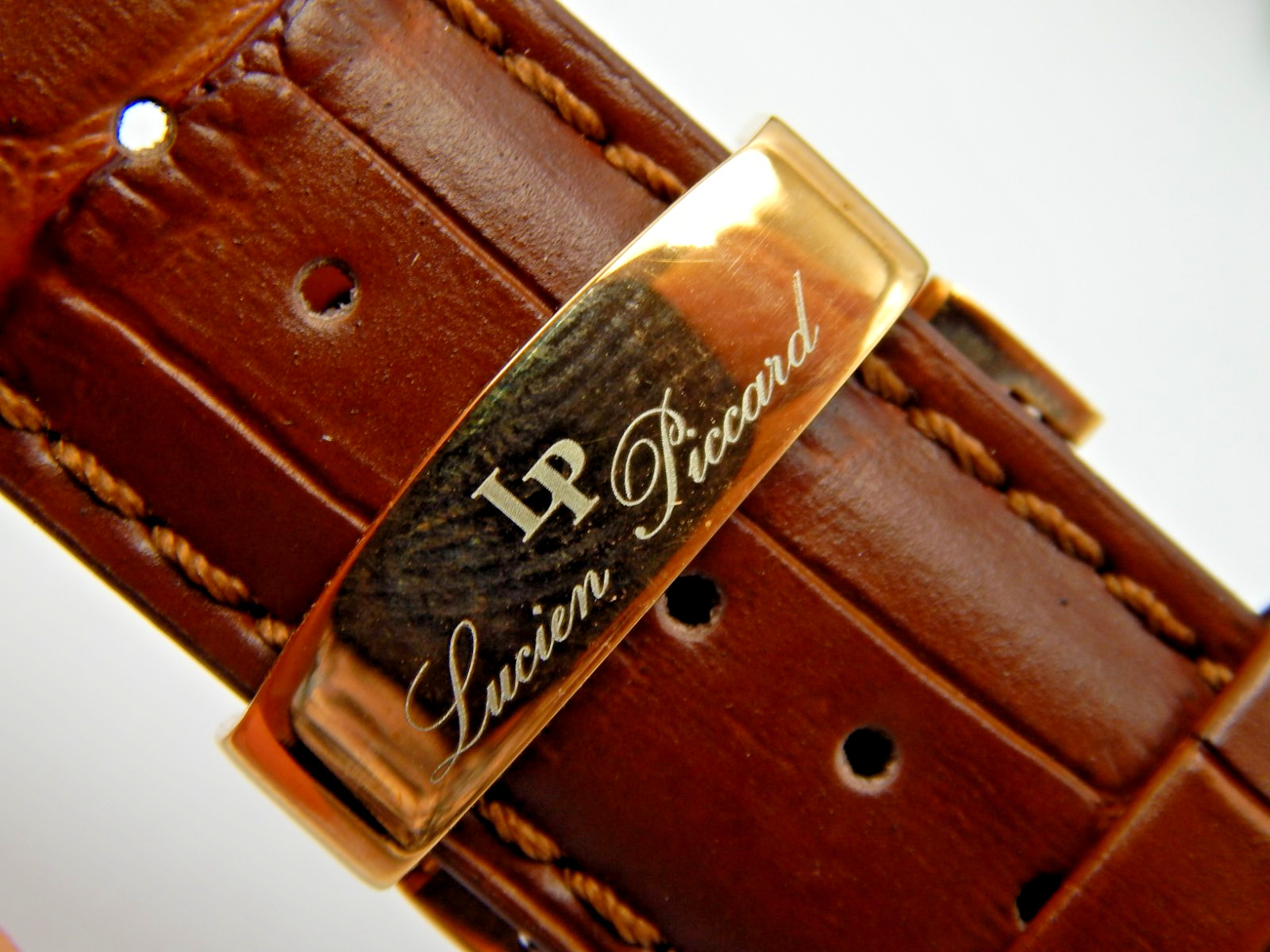 Chocolate Brown Lucien Piccard signed watch band Padded alligator Leather 24mm